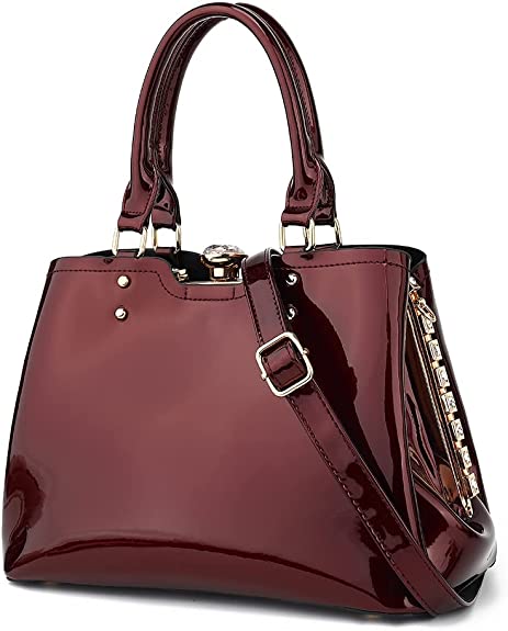 Burgundy patent on sale leather handbag
