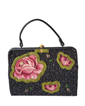1950s Beaded Floral Handbag Set with Matching Pink Rose Jewelry