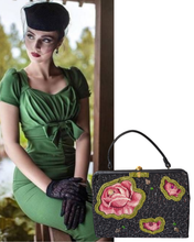 1950s Beaded Floral Handbag Set with Matching Pink Rose Jewelry