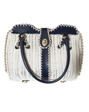 1960's Navy Blue and White Wicker Handbag