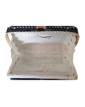 1960's Navy Blue and White Wicker Handbag