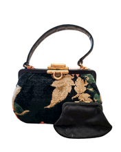 Vintage Black Floral Brocade Evening Handbag