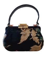 Vintage Black Floral Brocade Evening Handbag