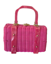 1950s Cappelli Pink Coated Wicker Box Purse