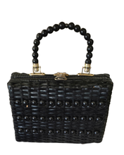 Vintage  Black Beaded Wicker Woven Handbag