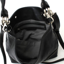 Black Shoulder Bag with Silver Rings