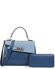 Structured Two-Tone Handbag & Wallet Set - 4 Colors Available