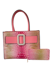 Pink Croc Tote & Wallet 2 Piece Set