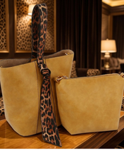 Leopard Bucket 2-in-1 Satchel, Mustard