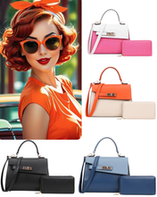 Structured Two-Tone Handbag & Wallet Set - 4 Colors Available