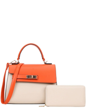 Structured Two-Tone Handbag & Wallet Set - 4 Colors Available