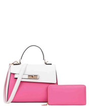 Structured Two-Tone Handbag & Wallet Set - 4 Colors Available