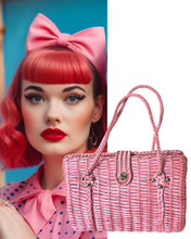 Vintage Pink Wicker Handbag 1960's