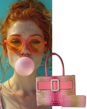 Pink Croc Tote & Wallet 2 Piece Set