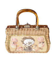 1960s Vintage Seashell Wicker Handbag