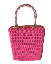 1960s Pink Wicker Basket Handbag
