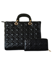 Black Quilted Tote & Wallet - 2 Piece Set