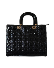 Glossy Black Quilted Tote & Wallet - 2 Piece Set