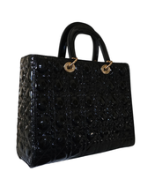 Glossy Black Quilted Tote & Wallet - 2 Piece Set