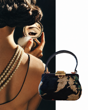 Vintage Black Floral Brocade Evening Handbag