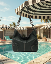 Black Shoulder Bag with Silver Rings