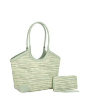 Green Woven Tote and Wallet Set